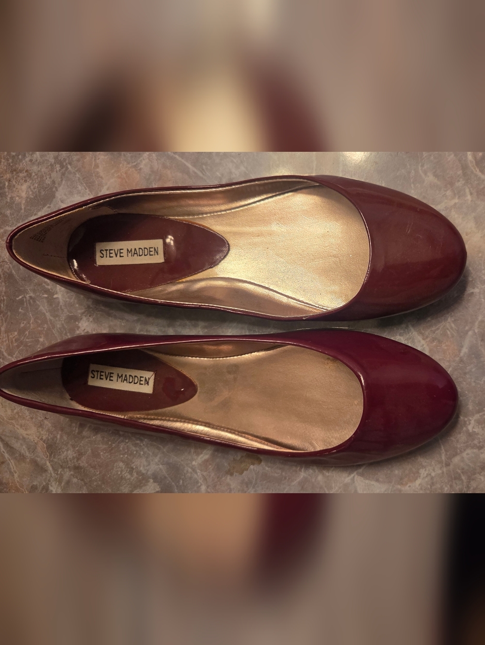 Steve Madden Burgundy Patent Round-Toe Ballet Flats